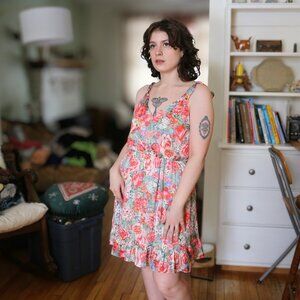 Peace n’ Love Floral Sheer Overlay Lined Midi Dress - Size S/M